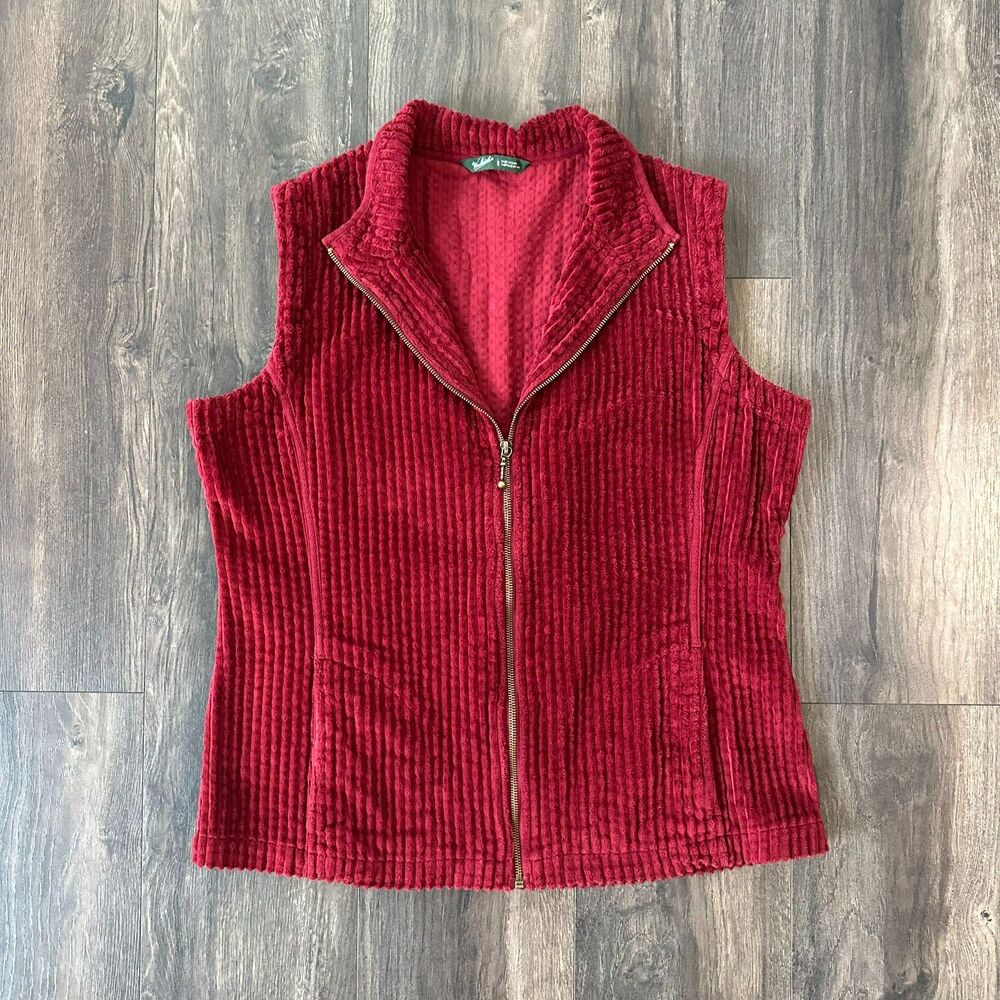 Woolrich Vest Ruby Red Sleeveless Full Zip Pocketed Corduroy Rib Cotton Sz Large
